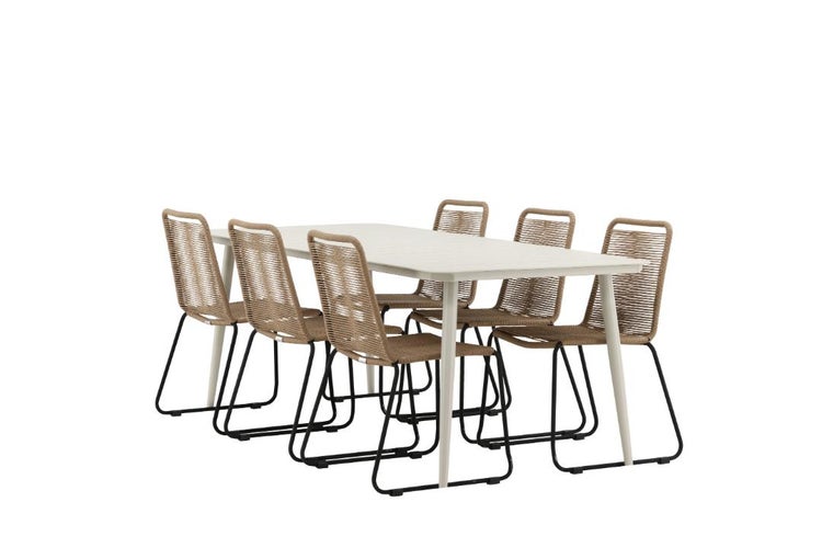 Gartentischset mit sechs Stühlen mit Seilbespannung