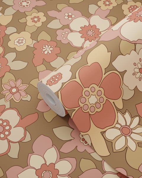 ESTAhome Tapete Retro Blumen Rot und Braun - 50 x 900 cm - 131530