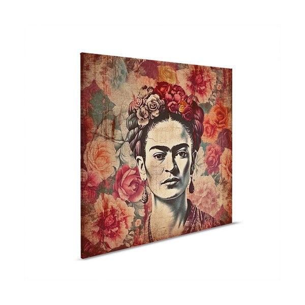 Wandbild mit Frida Kahlo und Blumenmuster