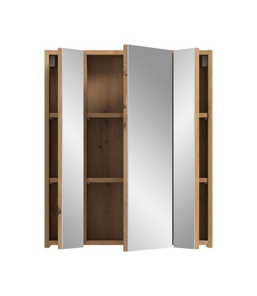 Spiegelschrank mit Holzrahmen und offenen Regalen