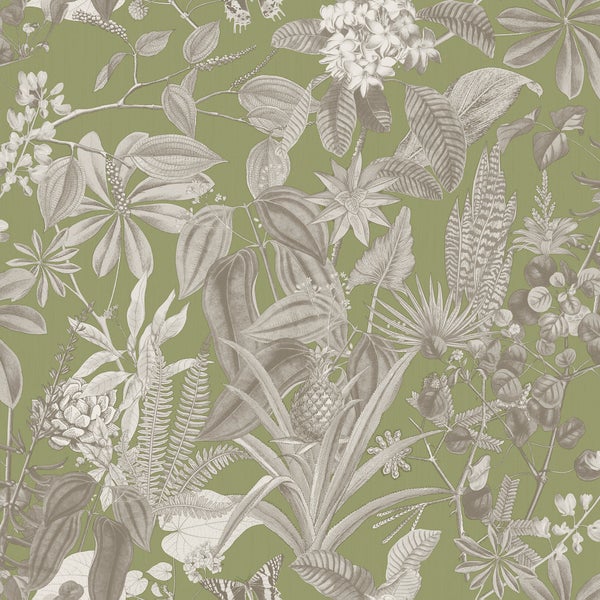 Sanders und Sanders Tapete tropische Blätter und Blüten Graugrün - 53 cm x 10 m - 640244