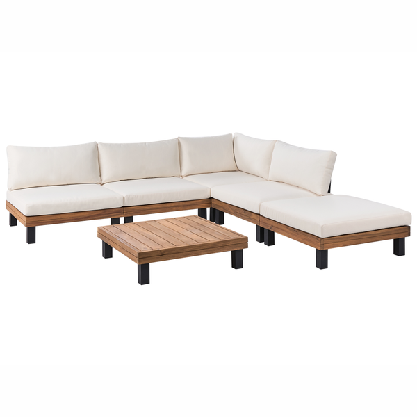 Gartenlounge-Set mit Holztisch und Polstern