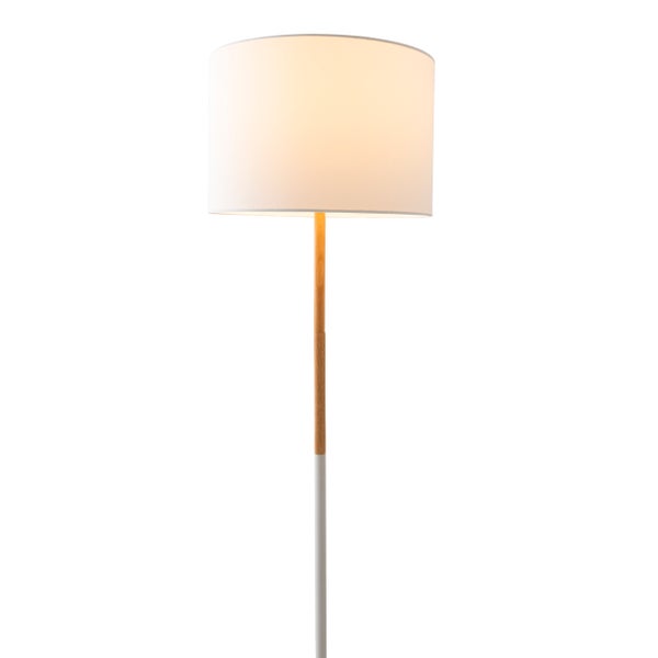 Stehlampe mit Lampenschirm und Holzfuß