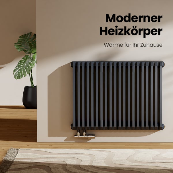 EMKE Designheizkörper 600 x 840 mm, 1383 W, D-Form Heizrohre, Badheizkörper, Wasserführend, Seitenanschluss, Röhrenheizkörper für Bad & WC, Wandmontage, Anthrazit