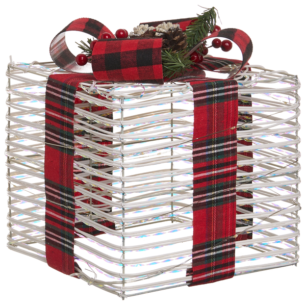 Dekoratives Geschenkpaket mit Schleife und Beleuchtung für festliche Anlässe