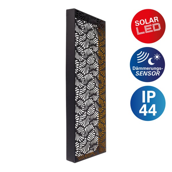 Dekorative Solar LED-Wandleuchte mit Dämmerungssensor und Schutzart IP44