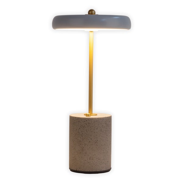 Akku Tischleuchte SETA grau 30 cm hoch aus Metall und Beton, mit fest verbauter LED