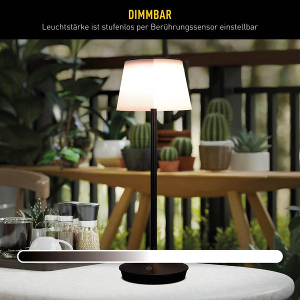LED Leuchte EMMI für Außen und Innen, Tischlampe aus Metall und Kunststoff , mit fest verbauten LEDs, LED Tischlampe für Balkon, Terrasse, Garten, Wohnzimmer, Wintergarten, ca. 38 cm hoch