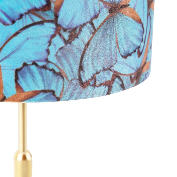 Tischlampe Gold / Messing mit Veloursschirm Schmetterlinge 25 cm - Parte