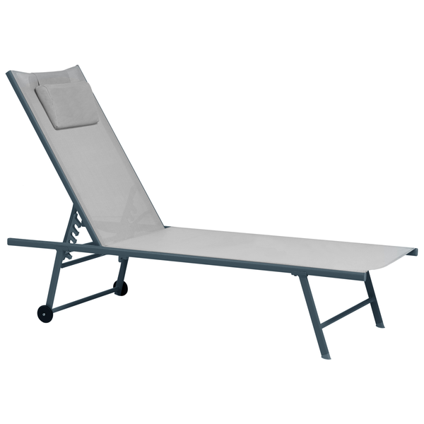 Gartenliege mit Rädern und Kopfkissen