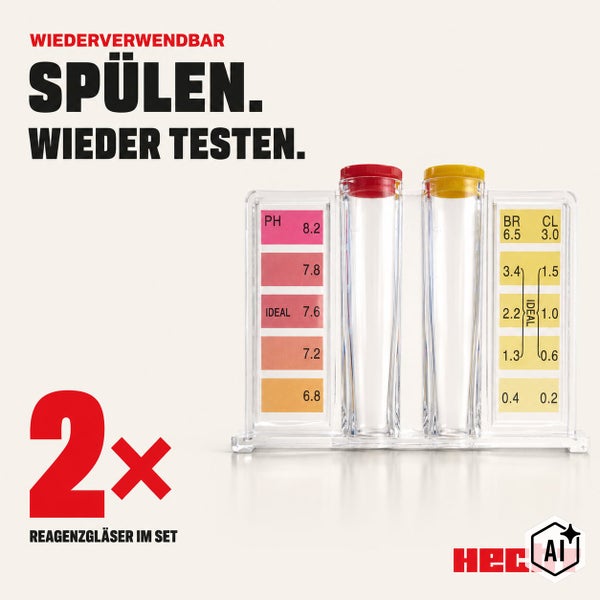 Hecht Pooltester mit zwei Reagenzgläsern zur Messung von pH Wert Brom und Chlor inklusive Farbskala für die Wasseranalyse
