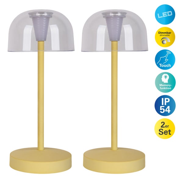 Zwei LED-Tischleuchten mit Dimmfunktion, Touchbedienung und Memoryfunktion