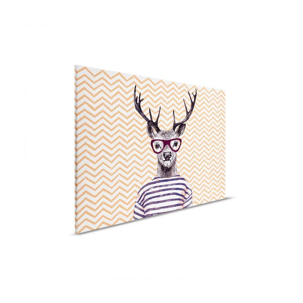 Dekorative Leinwand mit Hirschmotiv, der eine Brille und ein gestreiftes Hemd trägt