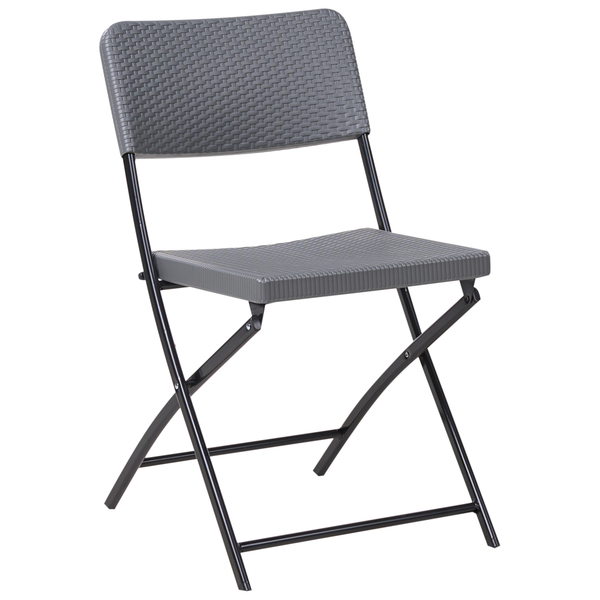 Grauer Klappstuhl mit Rattanmuster