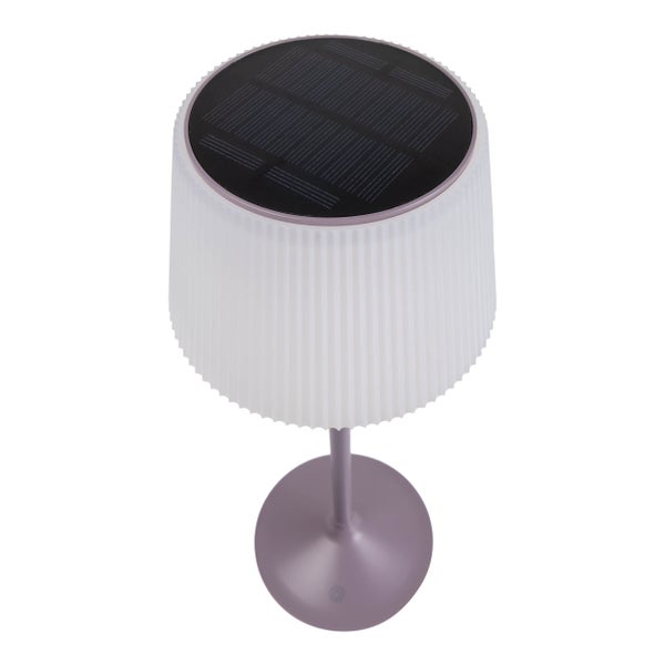 Solar-Akkutischleuchte EMMI  38 cm hoch, Schirm Ø 13 cm, Metall in Brombeer und weißer Kunststoff, für den Außenbereich, dimmbar CCT.
