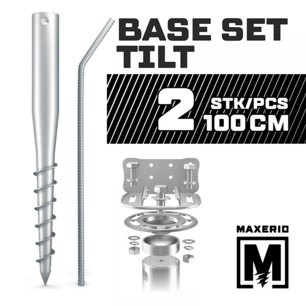 MAXERIO® 100 cm 2er Base-Set TILT + Konsole Schraubfundament Bodenhülse Erdanker Erdschraube Einschraubhülse Erdschraubenfundament Bodenanker Schraubanker Fundament für Gartenhaus Terrasse Sauna Gewächshaus