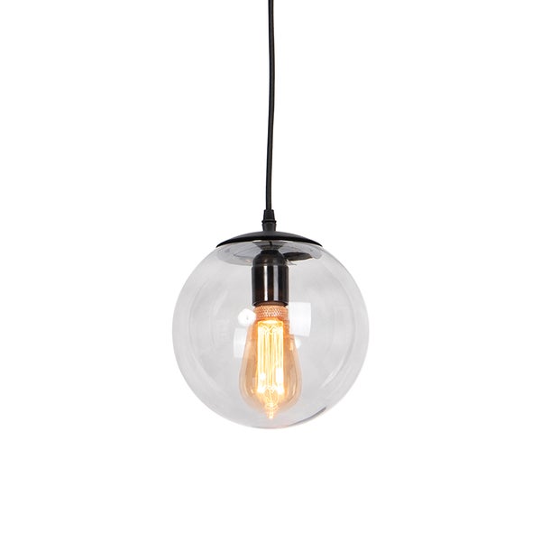 Moderne Hängelampe Schwarz mit grauem Glas 20cm - Pallon