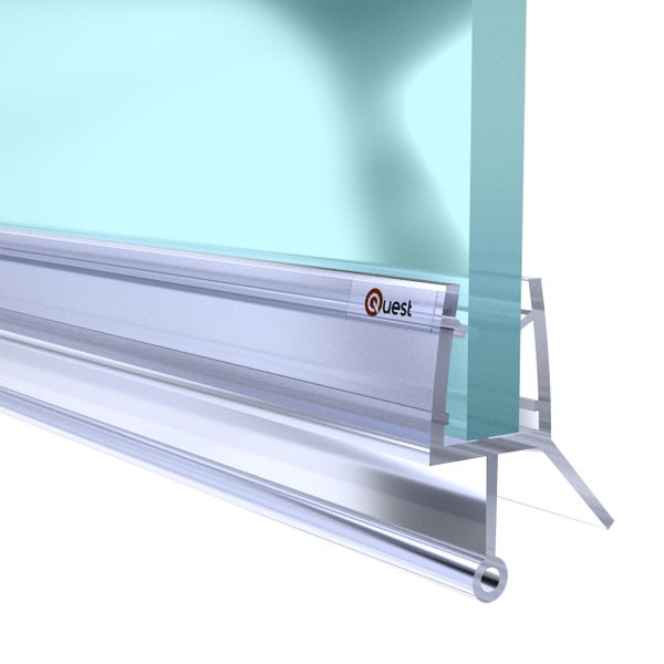 Quest Logo auf einer Duschdichtung aus Glas