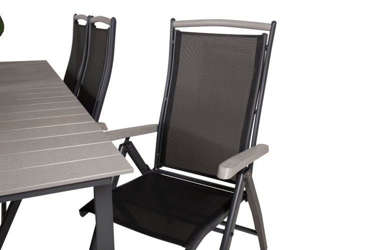 Levels Gartenset Tisch 100x229/310cm und 6 Stühle 5pos Albany schwarz, grau. 100 X 229 X 75 cm