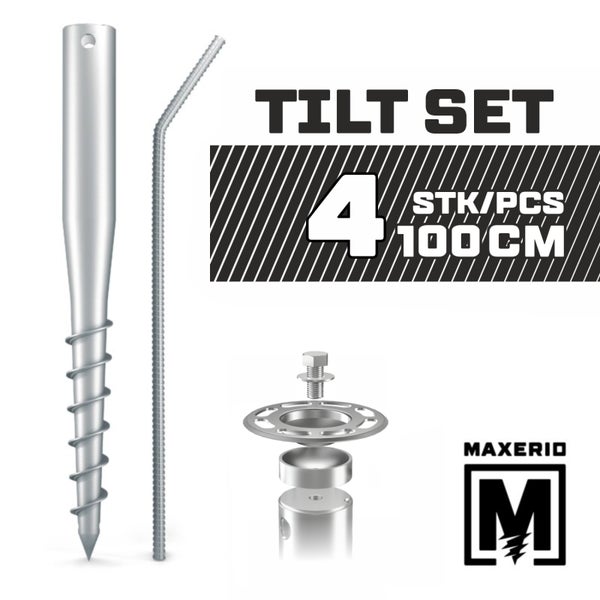 MAXERIO® 100 cm 4er TILT-Set für Schraubfundament Bodenhülse Erdanker Erdschraube Einschraubhülse Erdschraubenfundament Bodenanker Schraubanker Fundament für Gartenhaus Terrasse Sauna Gewächshaus
