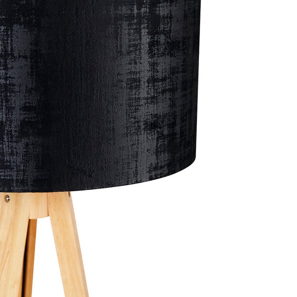 Stehlampe Holz mit Stoffschirm schwarz 50 cm - Tripod Classic
