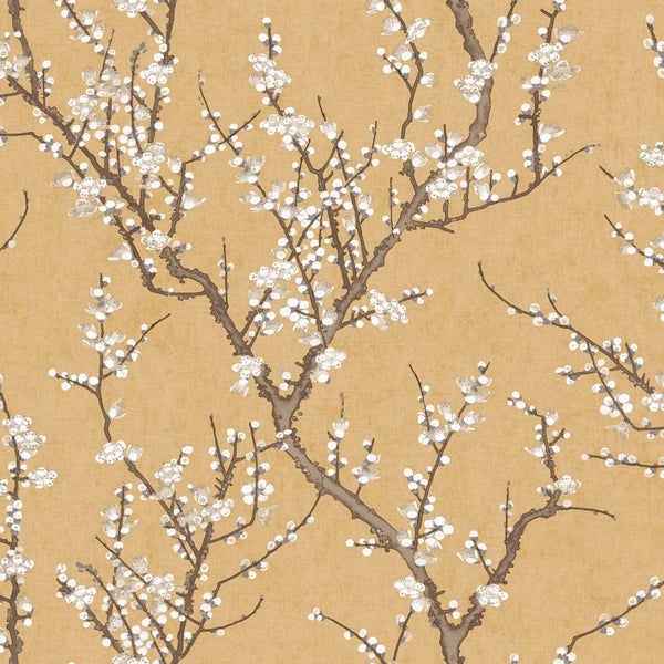 Sanders und Sanders Tapete Blüte Ockergelb und Weiß - 53 cm x 10 m - 640176