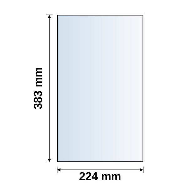 Rechteckige Platte mit einer Höhe von 383 Millimetern und einer Breite von 224 Millimetern.