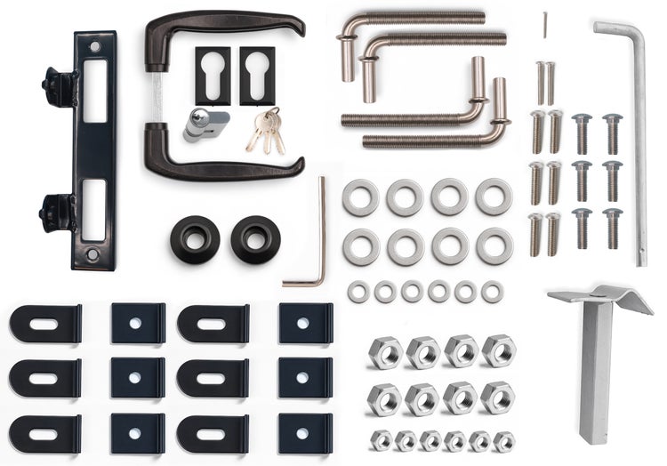 Gartentürbeschlag-Set mit Türgriff, Schloss, Schlüsseln, Schrauben und weiterem Zubehör