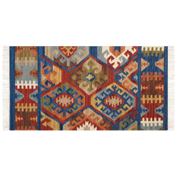 Teppich mit geometrischem Muster und Fransen