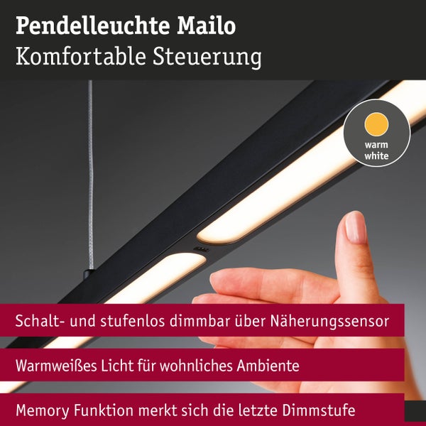 Moderne Pendelleuchte Mailo mit zwei separaten Lichtaustritten für direkte Beleuchtung nach unten und indirekte Akzentbeleuchtung nach oben.