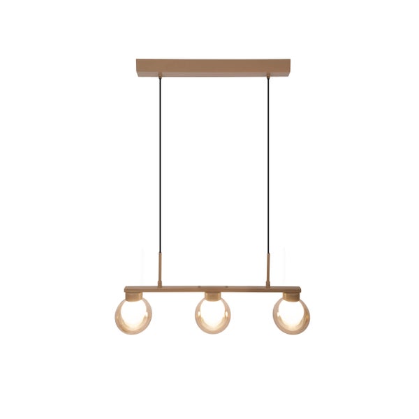 Hängelampe mit drei Leuchten und Holzdetails