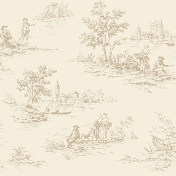 ESTAhome Tapete Toile de Jouy Hellbeige - 53 cm x 10.05 m - 139811