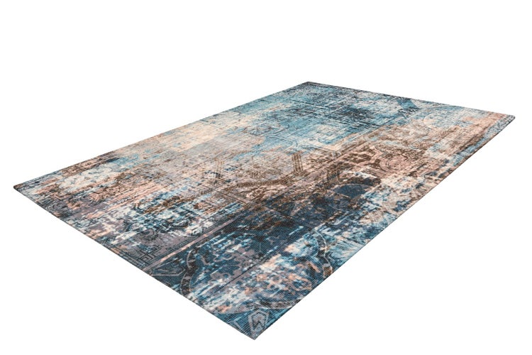 Flachflor Teppich Ember Blau / Braun Vintage 80 x 150 cm