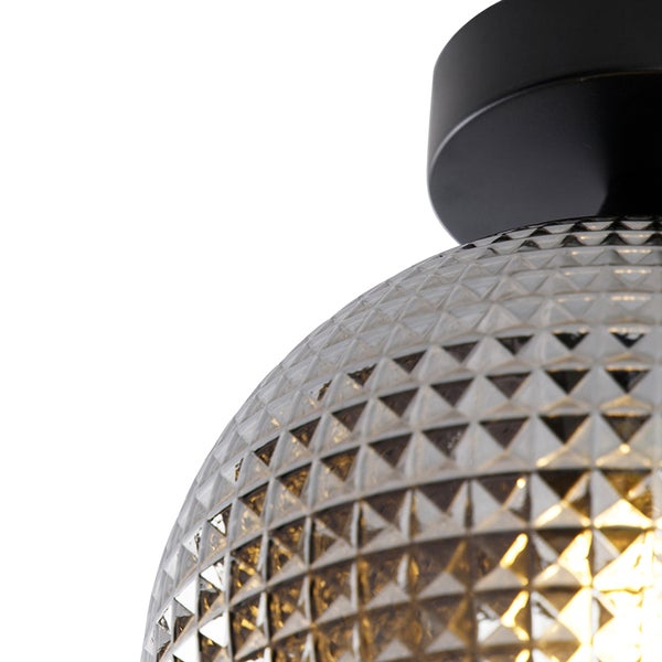 Art Deco Deckenleuchte schwarz mit Rauchglas - Kugel