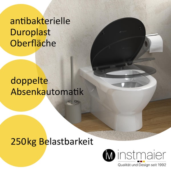 instmaier WC Sitz | TÜV geprüft | Toilettendeckel mit Absenkautomatik | Klobrille Schwarz | Oval | mit Schnellverschluss | Duroplast