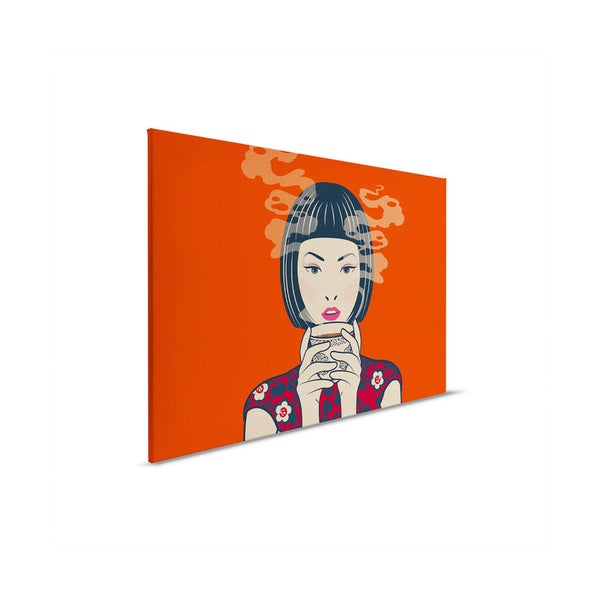 Illustration einer Frau mit Tasse auf Leinwand