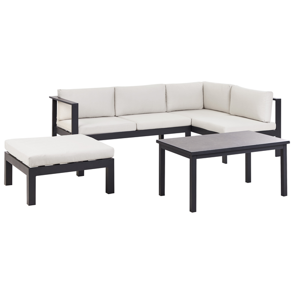 Garten Ecksofa mit Tisch 5-Sitzer MESSINA linksseitig Metall Cremeweiß