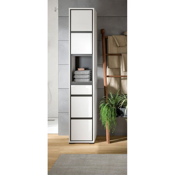 Jaru Hochschrank Bad 1 Schublade 2 Türen 1 Fach weiß Hochglanz. 35 X 31 X 190 cm