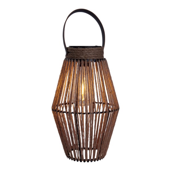 LED Solarleuchte Korbinian für Garten und Terrasse, Dekolampe aus Metall und Kunststoffschnurbespannung in natur, LEDs fest verbaut, Solar Lampe für Außen 30 x 18 cm