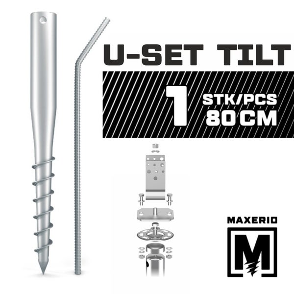 MAXERIO® 80 cm 1er U-Set TILT + 8 cm Pfostenträger für Schraubfundament Bodenhülse Erdanker Erdschraube Erdschraubenfundament Bodenanker Schraubanker Fundament für Spielturm Zaun Pfosten Pavillon