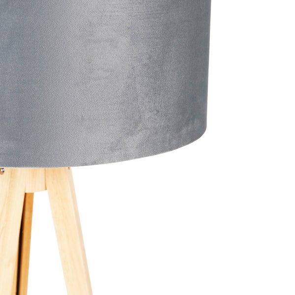 Stehlampe Holz mit Stoffschirm grau 50 cm - Tripod Classi