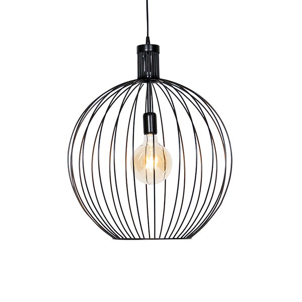 Qazqa Wire Dos Pendelleuchte Schwarz – Ø 30 Cm, Höhenverstellbar Bis 170 Cm, E27 Fassung, Dimmbar, Für Wohnzimmer & Küche