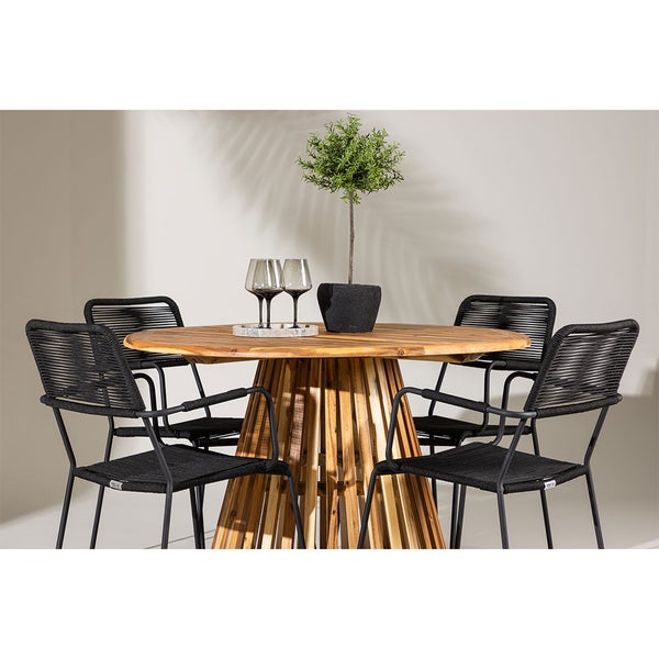 Lumpur Gartenset Tisch Ø120cm natur, 4 Stühle schwarz. 120 X 120 X 75 cm