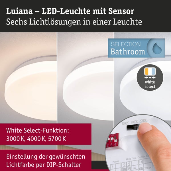 LED Deckenleuchte Luiana Dämmerungsgesteuerter Bewegungsmelder (HF) IP44 White Select 1750lm 230V 16,5W dimmbar Weiß