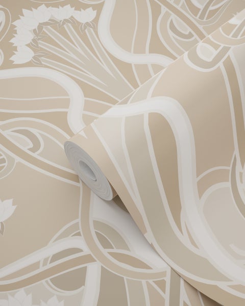 ESTAhome Tapete Blumenmuster im Jugendstil Sandbeige - 50 x 900 cm - 139896