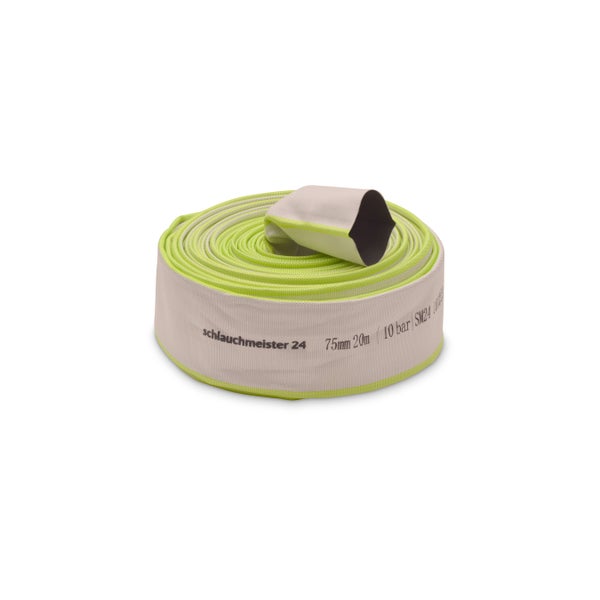 Ø 3 Zoll - 75 mm, 20 m Flachschlauch | Bauschlauch | Industrieschlauch | Synthetischer Gummi, Weiß mit Grün, 10 Bar, -20°C bis +60°