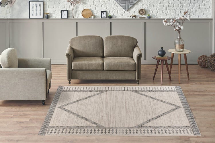 Kurzflor Teppich Simeon Beige / Blau Modern 80 x 150 cm