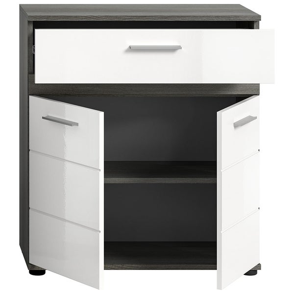 Blake Badschrank 1 Schublade 2 Türen weiß Hochglanz, grau. 70 X 31 X 79 cm