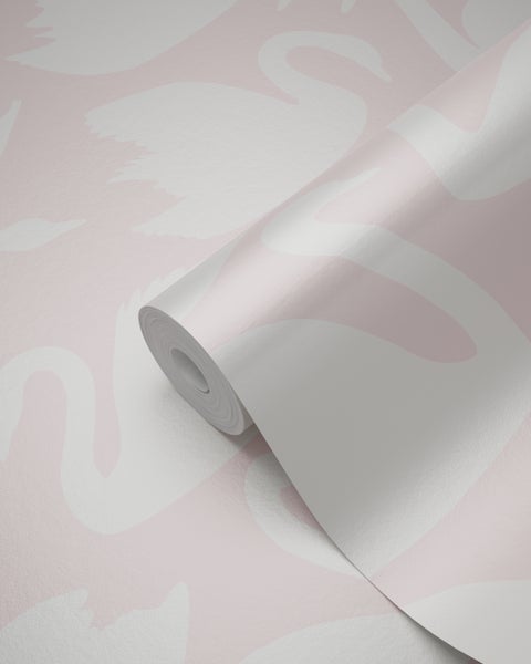 Origin Wallcoverings Tapete Schwäne Rosa und Weiß - 53 cm x 10.05 m - 347708