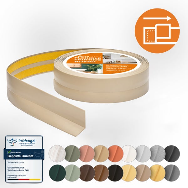 Quest Profile selbstklebende Weichsockelleiste aus PVC als Rolle zur einfachen Montage an Wand und Boden inklusive Prüfsiegel